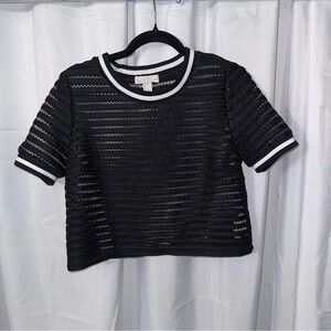 Forever 21 Black and Mesh Striped Crop Top #222